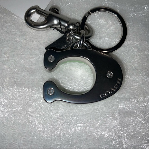 Coach Keyfob, Signature C leather and brushed nickel metal, NWT - Picture 3 of 9